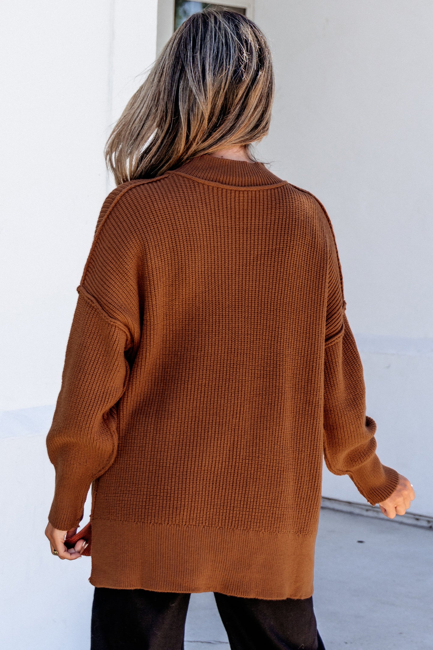 Orchid Bouquet Solid Color Mock Neck Oversized Tunic Sweater