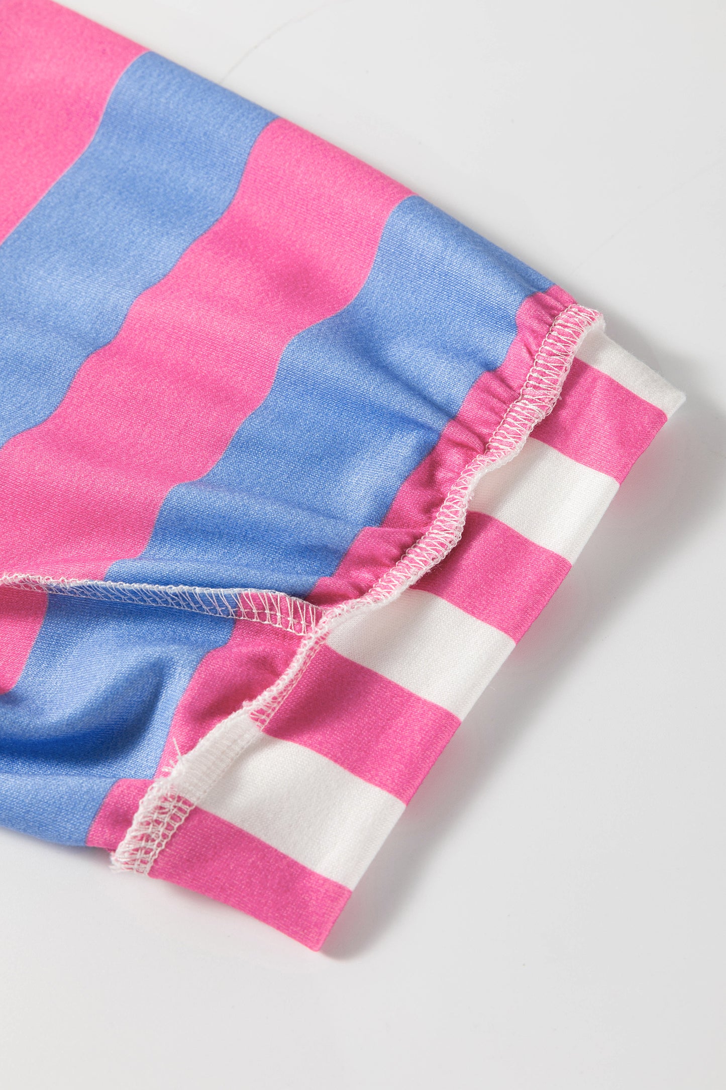 Pink Stripe Exposed Seam Contrast Patchwork Oversized Top