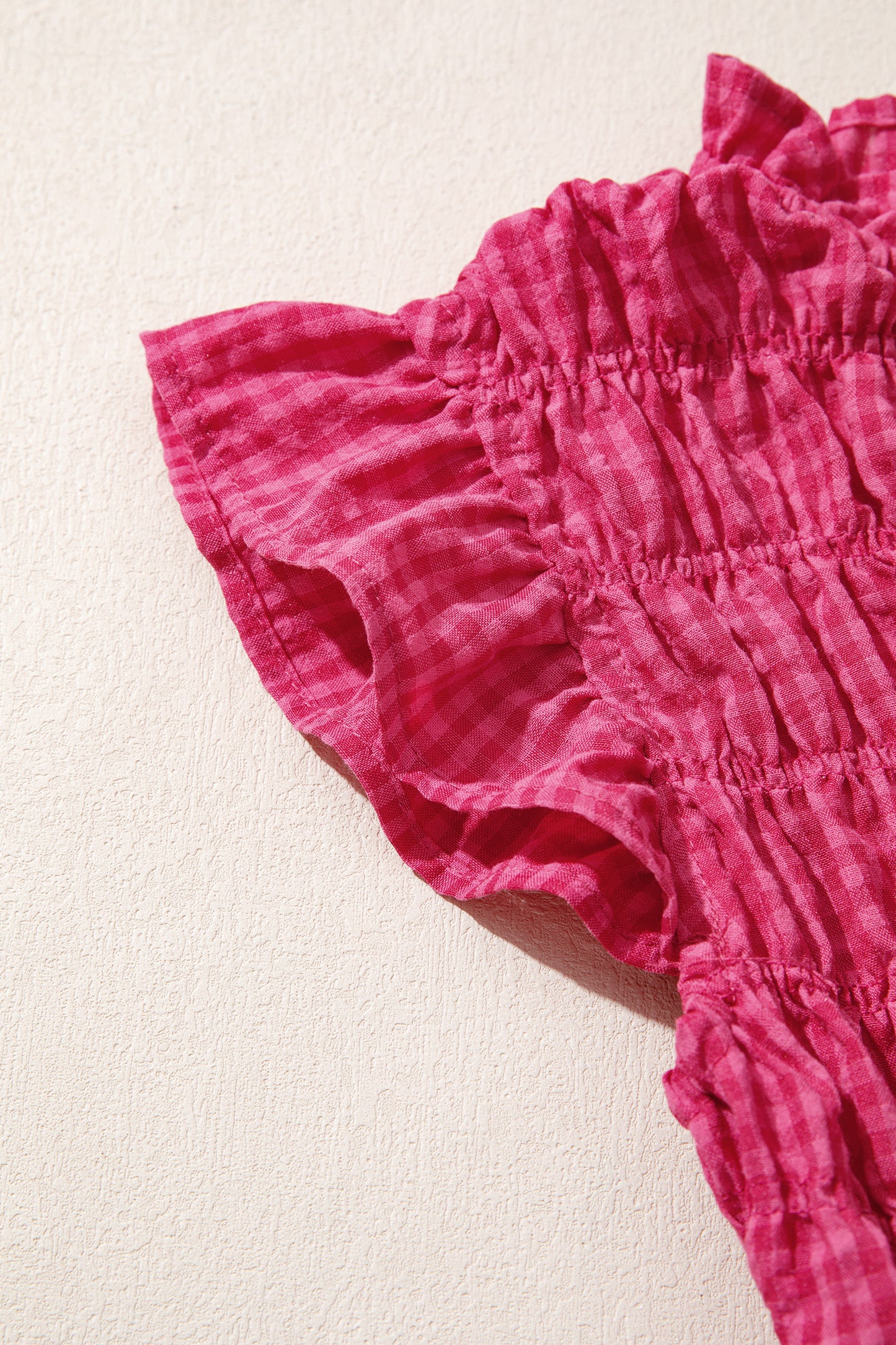 Red Plaid Shirred Ruffle Trim Tank Top