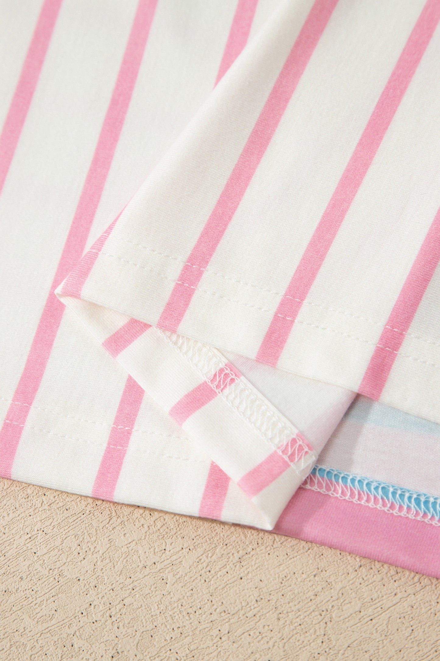 Green Stripe Colorblock 3/4 Sleeve Loose T Shirt