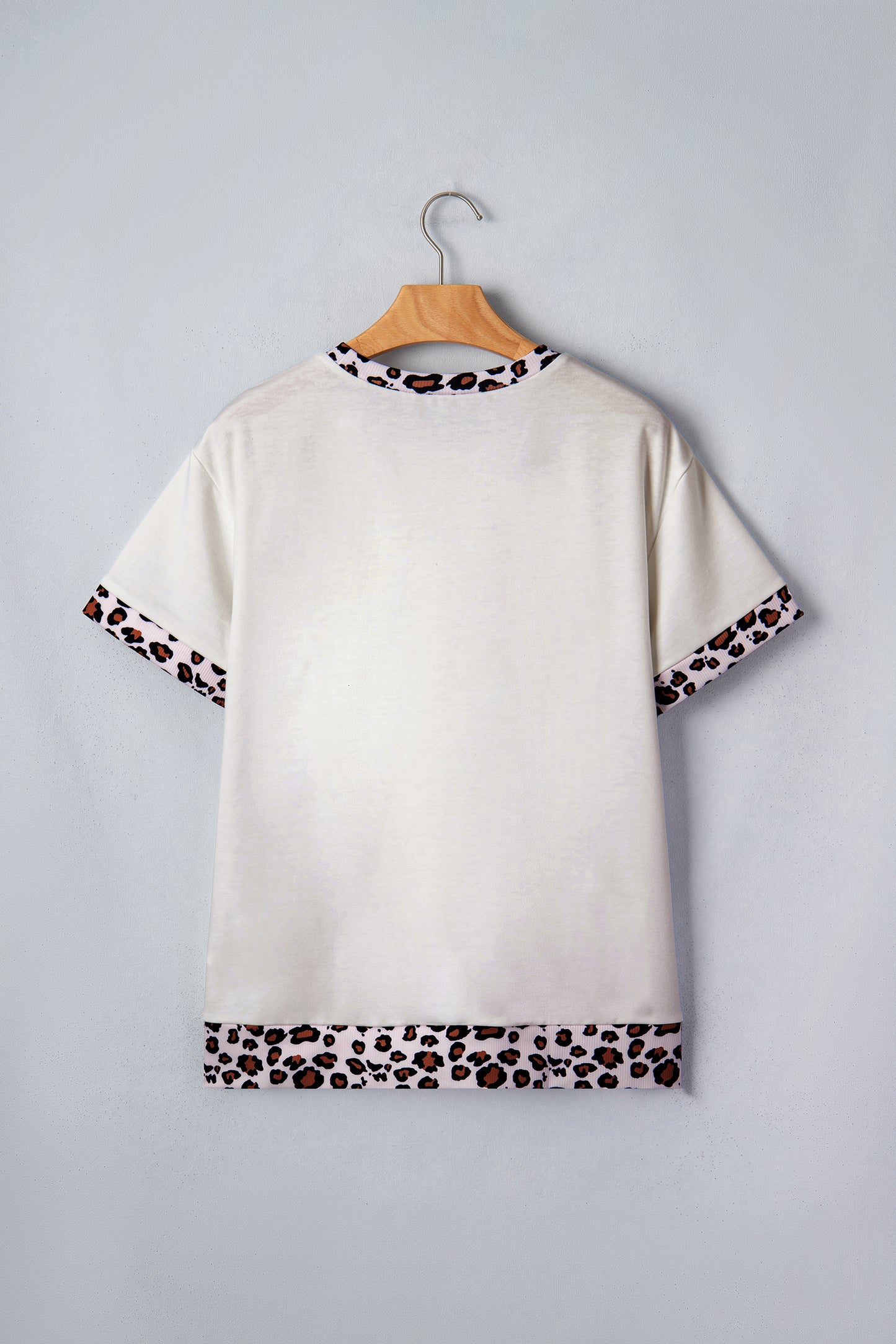 White Ribbed Leopard Patchwork Uneven Hem T Shirt