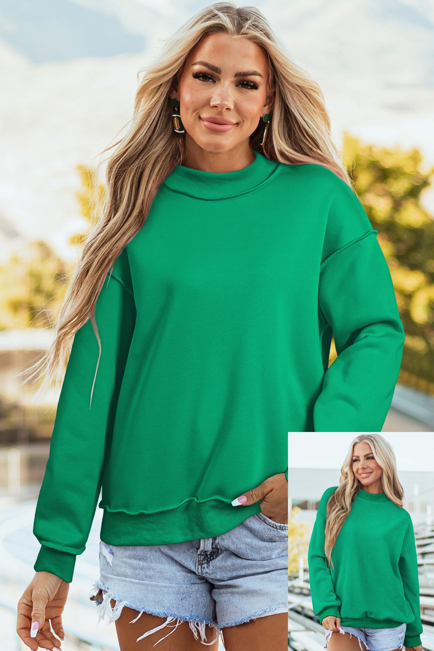 Light Pink Oversize Drop Shoulder Reversible Mock Neck Sweatshirt