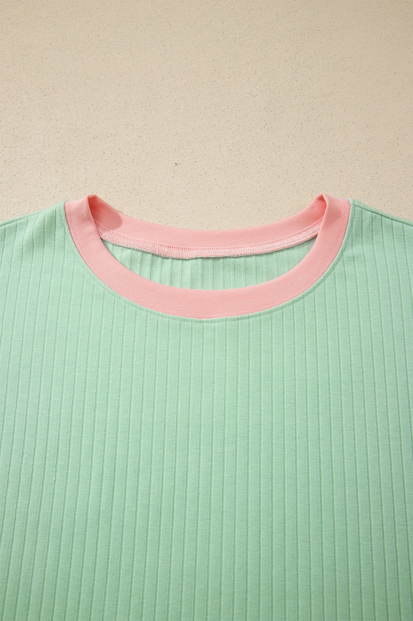 Clearly Aqua Soft Ribbed Color Block Trim Casual Short Set