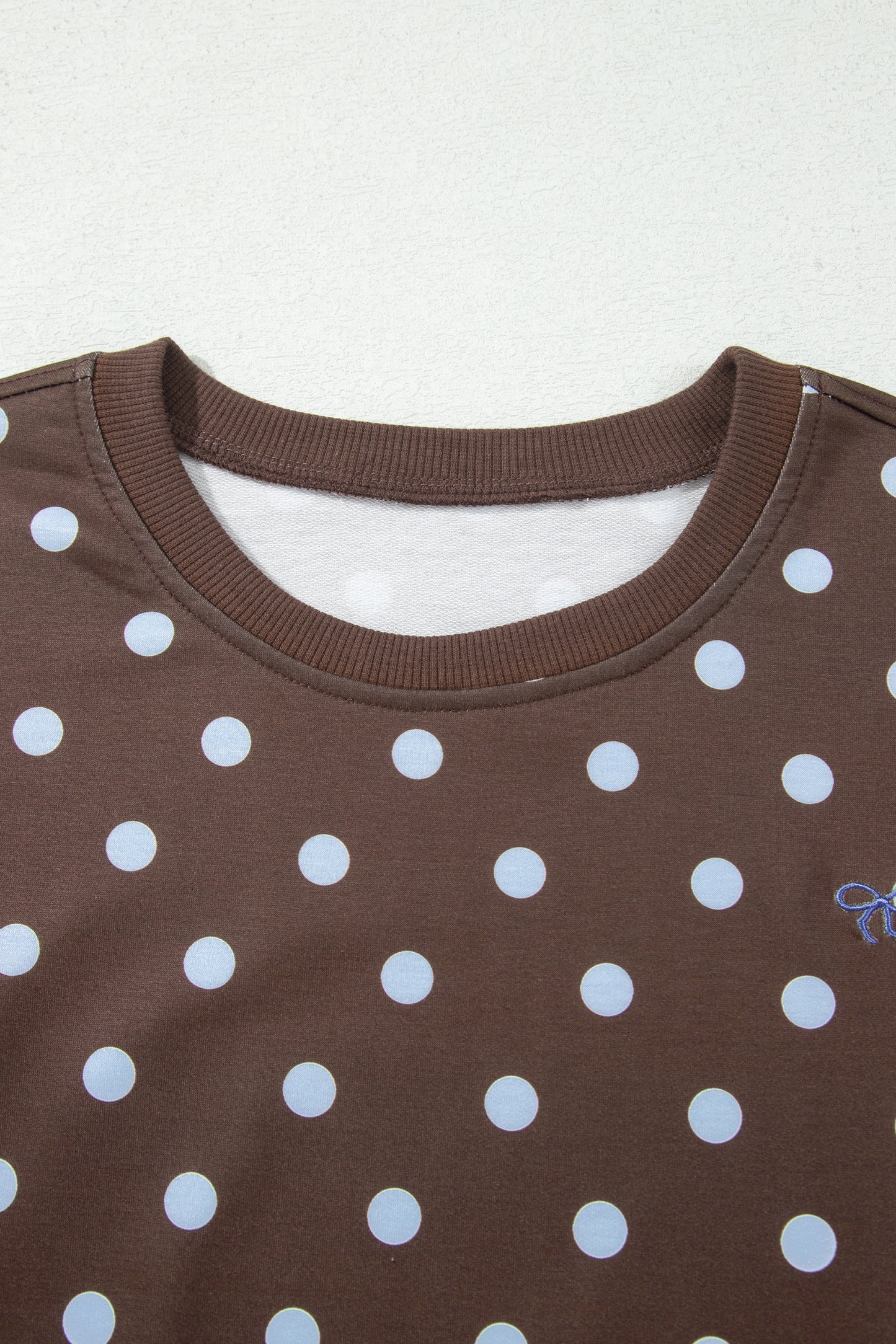 Brown Polka Dot Long Sleeve Pullover Embroidered Bow Detail 2pcs Skort Set