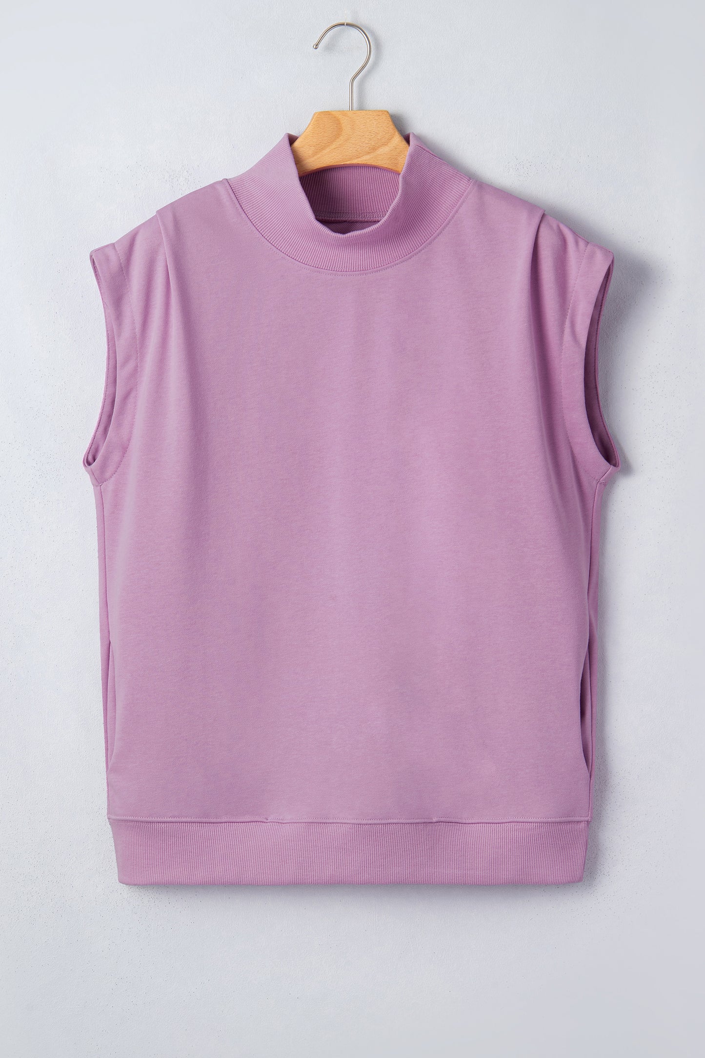 Pink Solid Color High Neck Cap Sleeve Loose Top