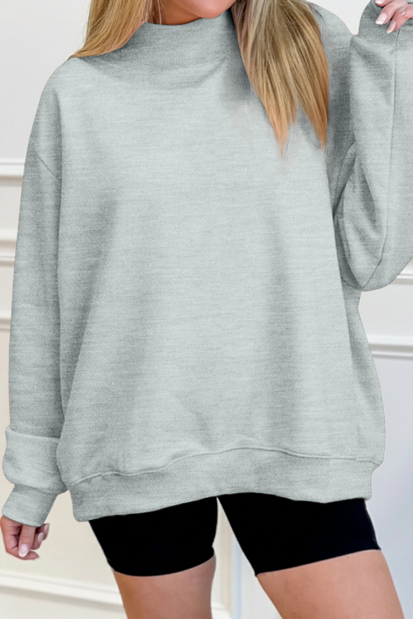 Tillandsia Purple Solid Color Oversized Mock Neck Sweatshirt