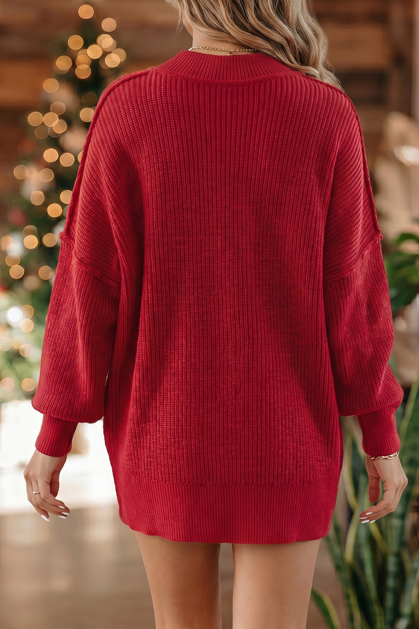 Orchid Bouquet Solid Color Mock Neck Oversized Tunic Sweater
