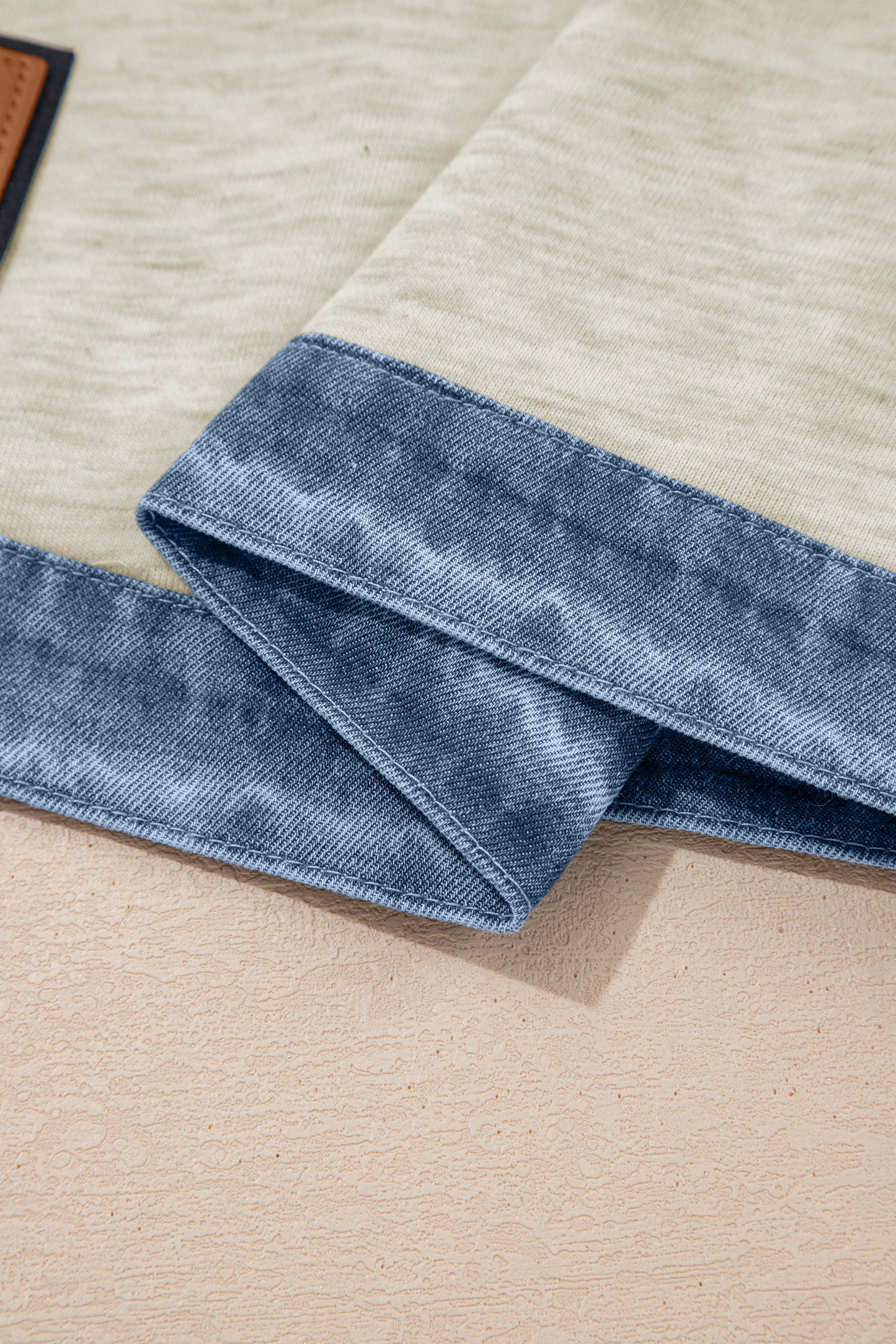 Parchment Denim Color Block Patchwork Round Neck Tee