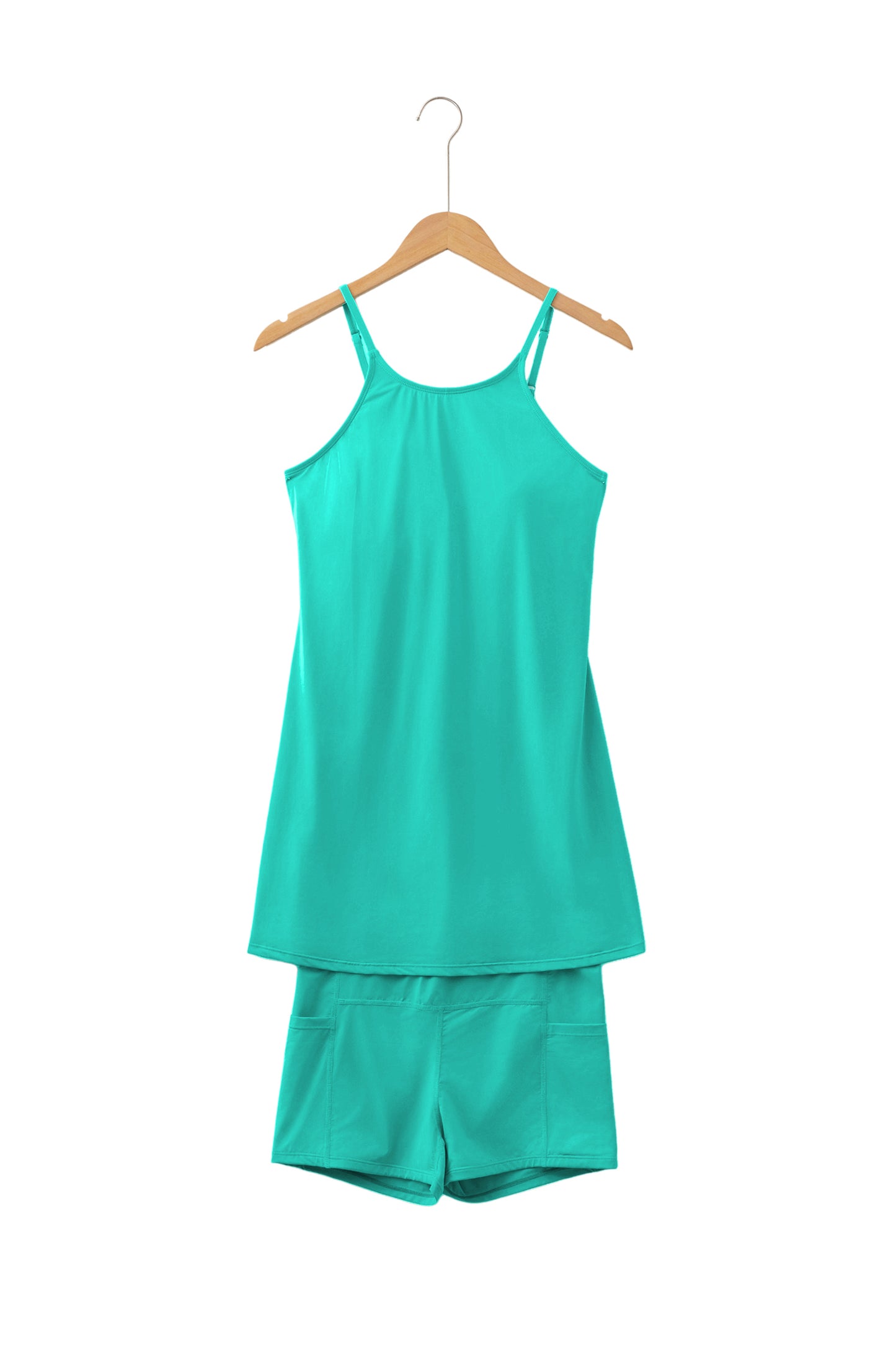 Pink Solid Color Tunic Tank Dress Athletic Shorts Two Piece Set