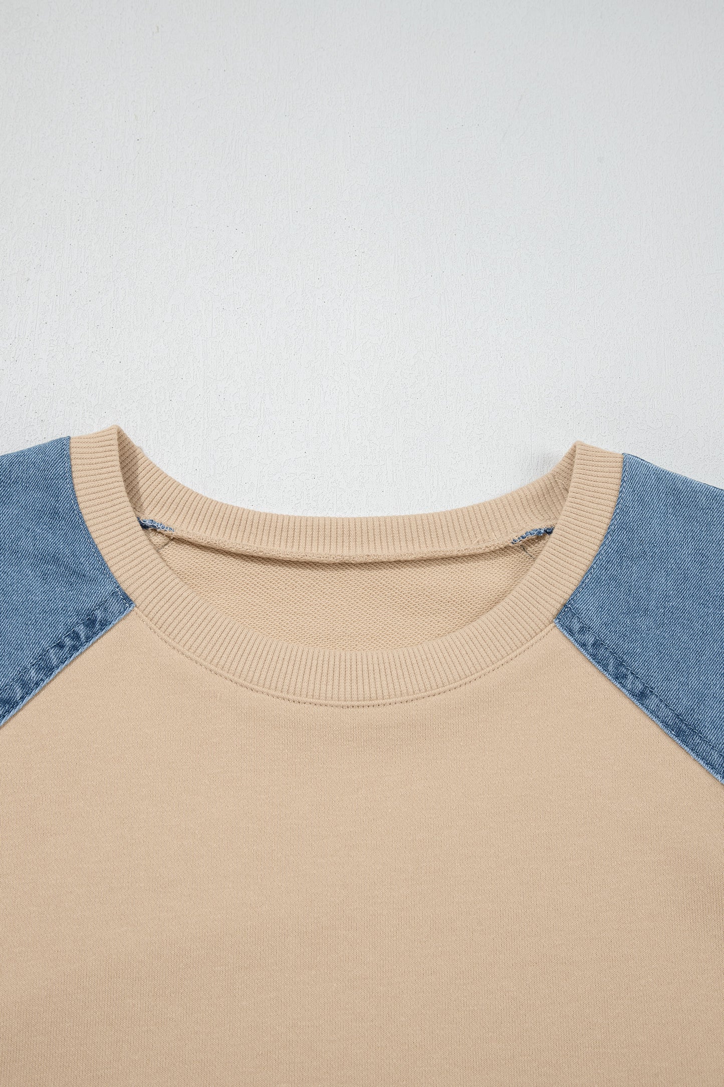 Parchment Denim Color Block Patchwork Round Neck Tee