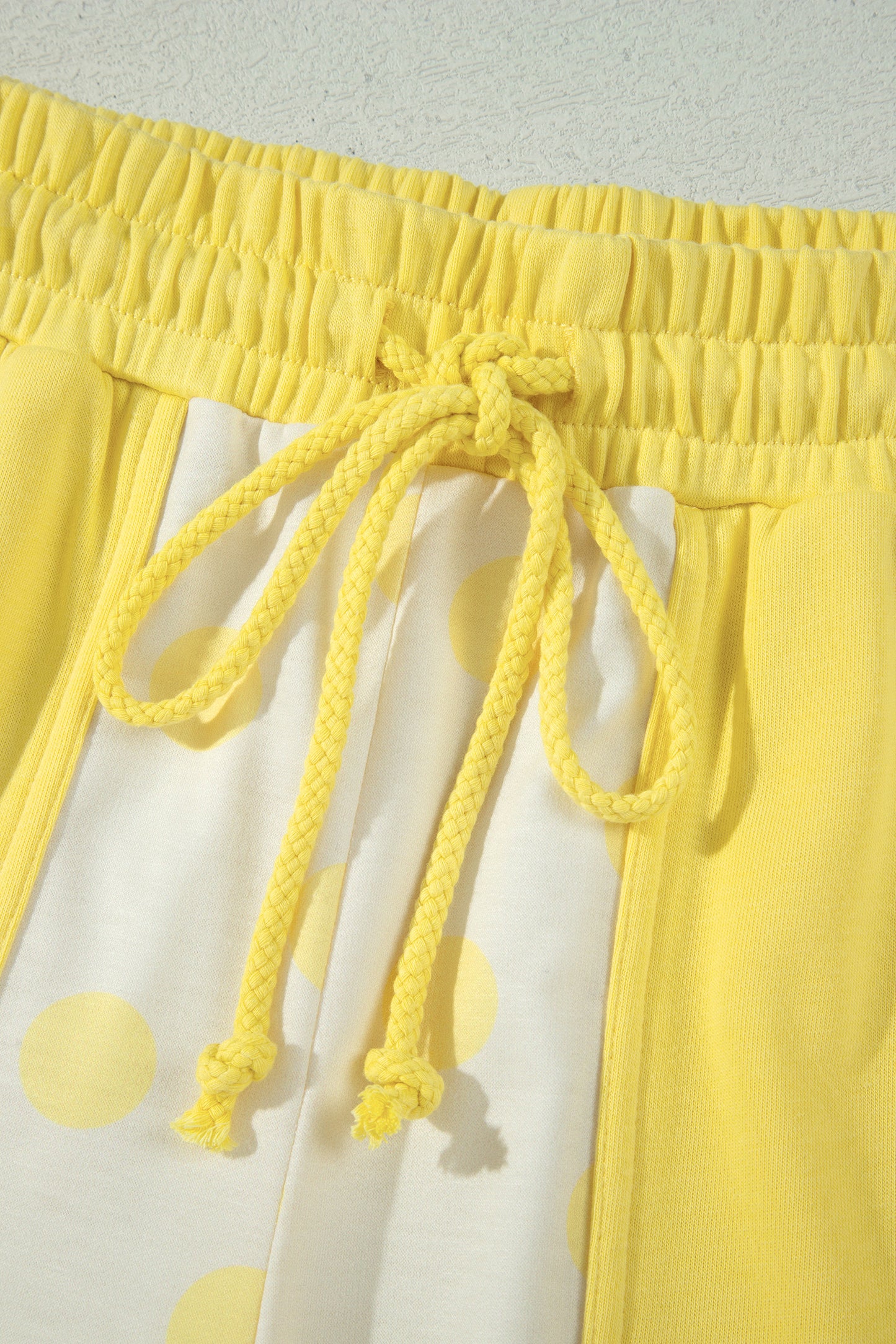 Yellow Color Block Patchwork Polka Dot Wide Leg Pant Set