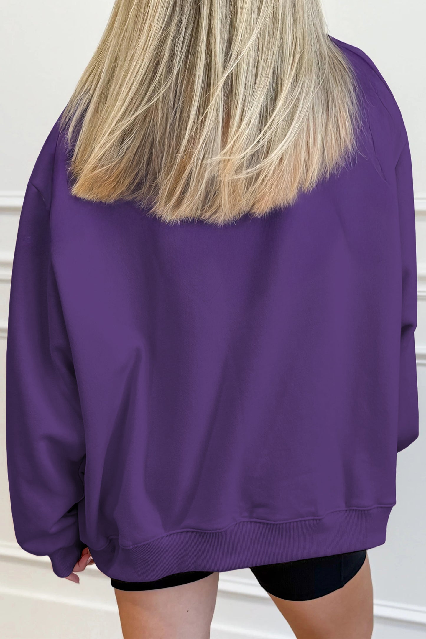 Tillandsia Purple Solid Color Oversized Mock Neck Sweatshirt